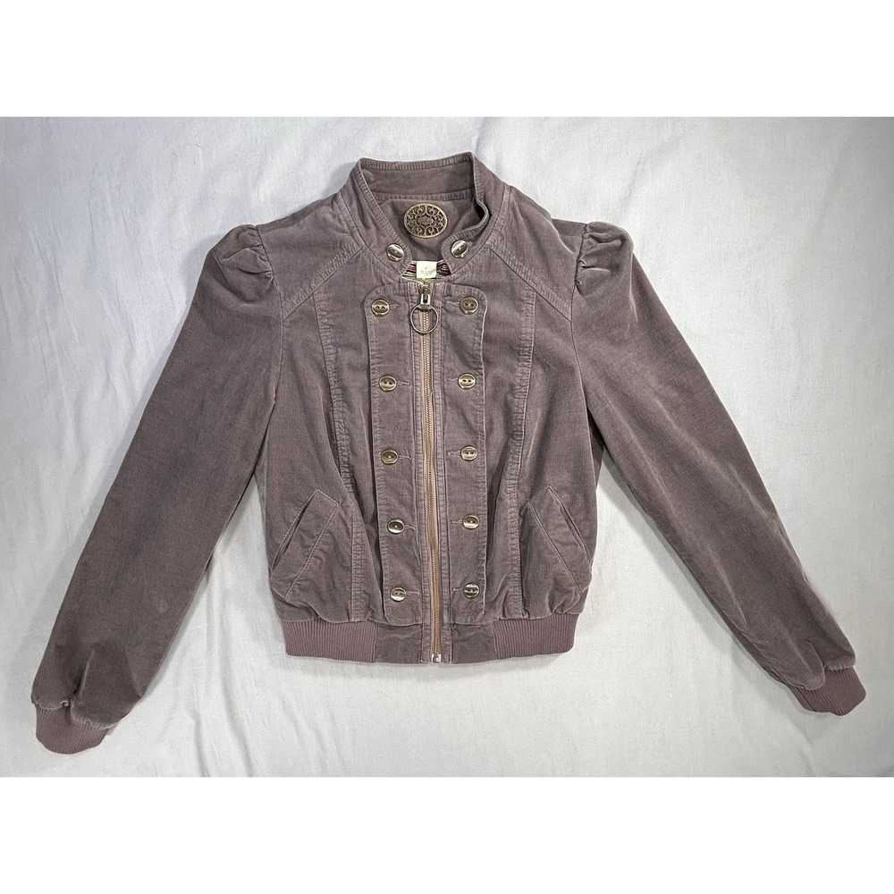Anthropologie Idra Brown Corduroy‎ Double-Breasted Bomber Jacket women's size 0